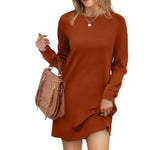 Robe Pull Courte et Ample à Manches Longues et Col Rond pour Femme