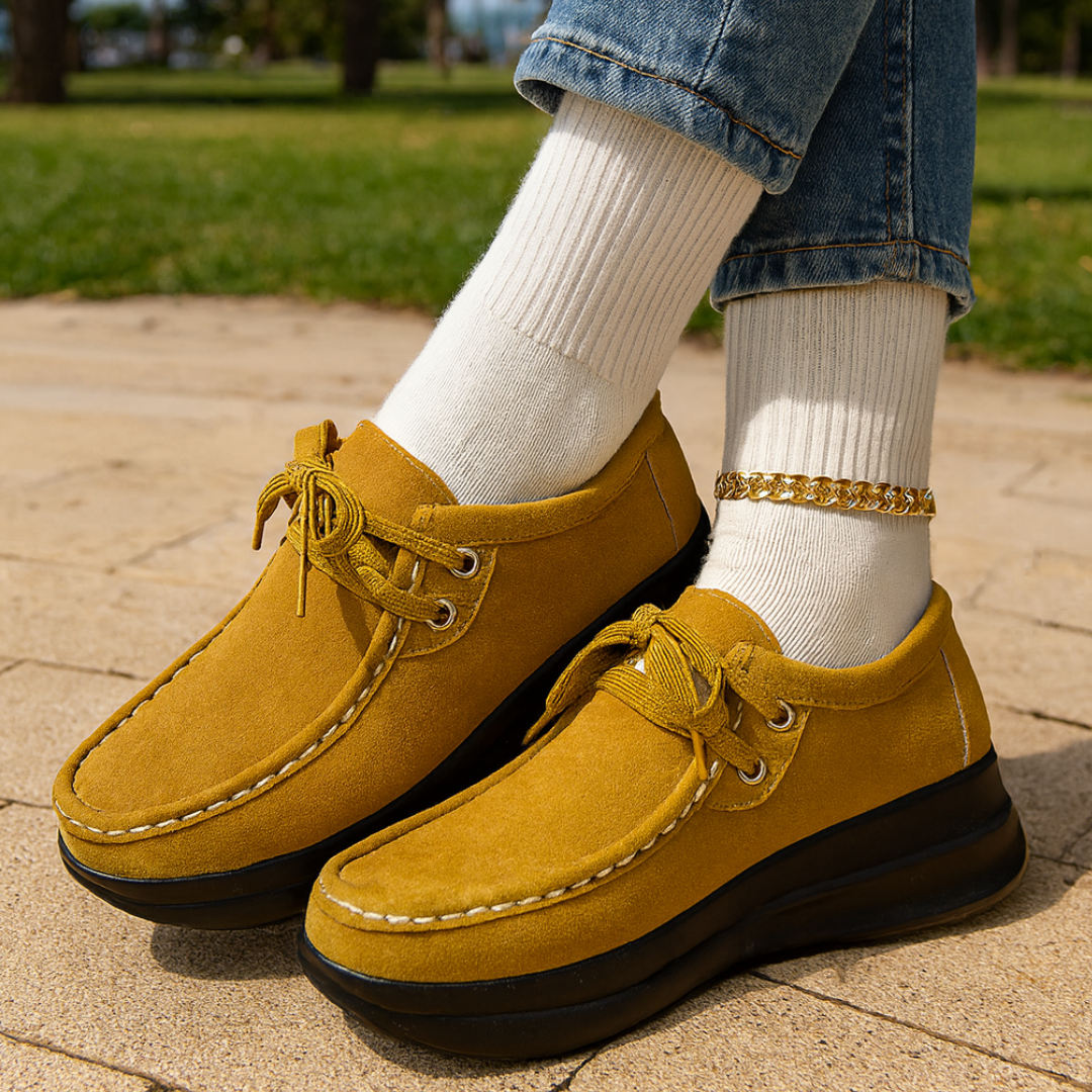 Mocassin Confort à Lacets et Semelle Plateforme en Suédine pour Femme