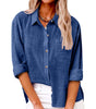 Chemise en Coton et Lin à Manches Longues et Poches pour Femmes