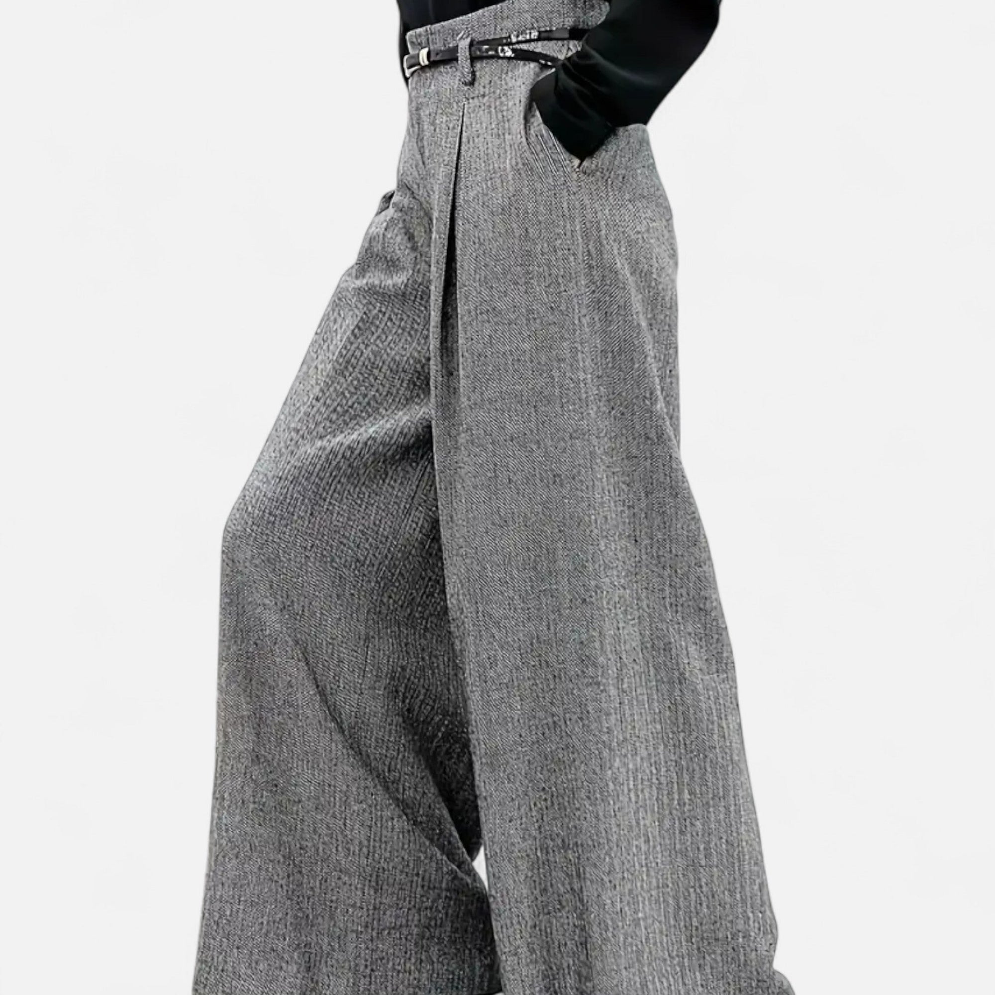 Pantalon Large Taille Haute en Tweed pour Femmes