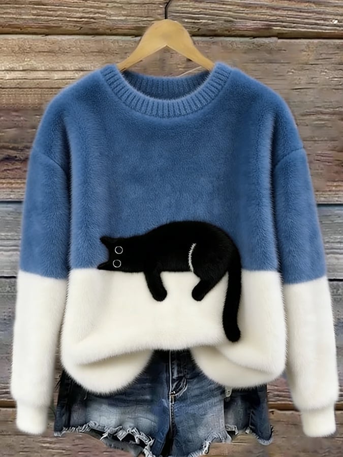 Pull décontracté avec motif chat pour femmes