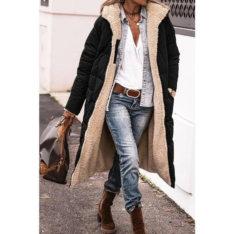 Doudoune Longue à Capuche et Doublure Sherpa pour Femme