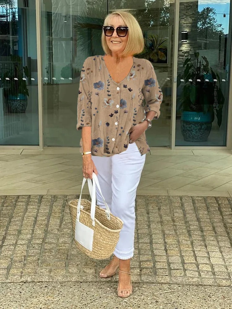 Blouse à Col V Imprimé Floral pour Femme | Idéale pour le Quotidien