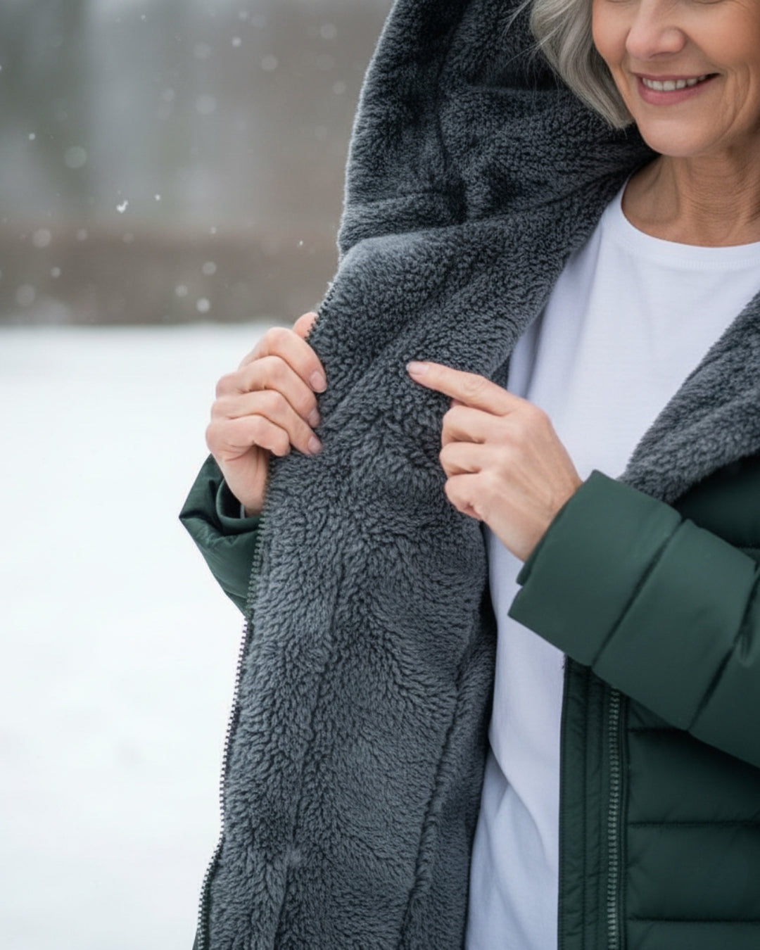 Doudoune Longue Matelassée Cintrée à Capuche Fausse Fourrure