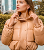 Doudoune Courte en Simili Cuir Coupe Ample à Col Montant pour Femme