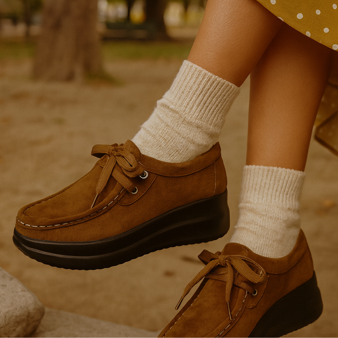 Mocassin Confort à Lacets et Semelle Plateforme en Suédine pour Femme