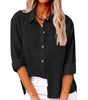 Chemise en Coton et Lin à Manches Longues et Poches pour Femmes