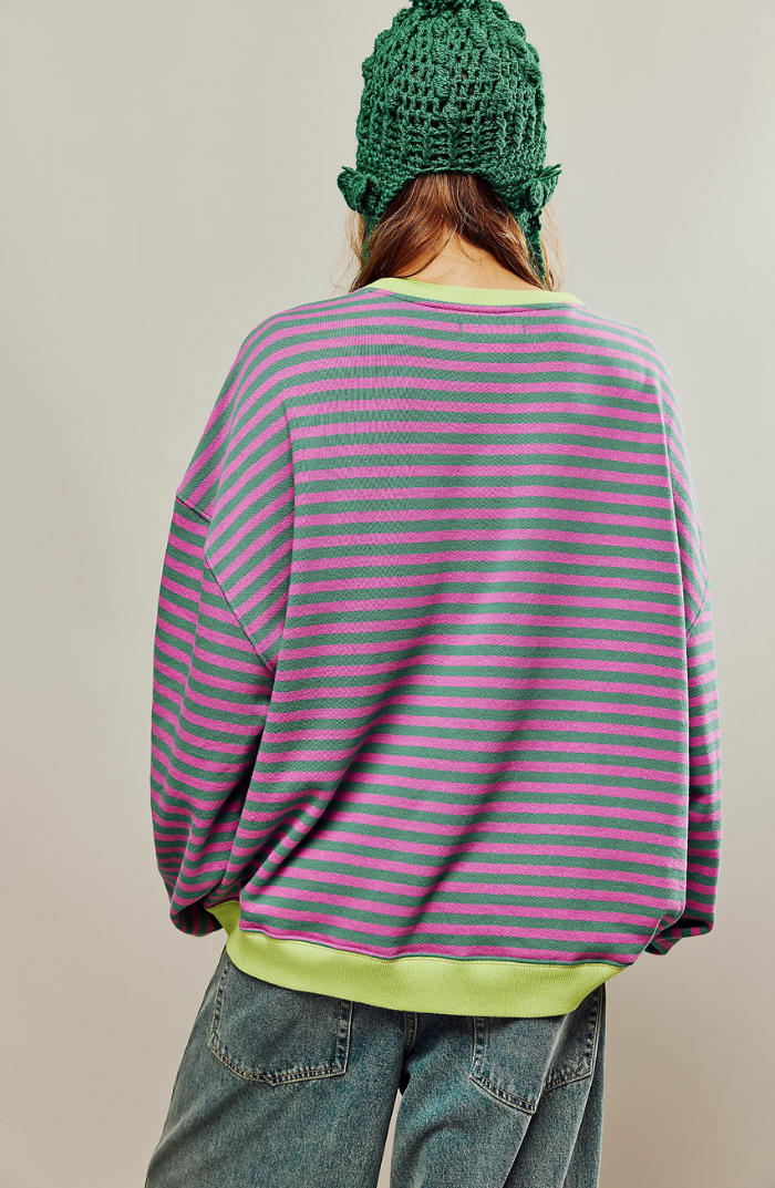 Sweat Rayé Décontracté à Col Rond pour Femmes