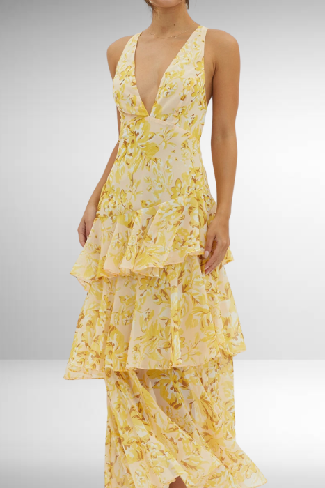 Robe Maxi en Chiffon à Volants pour Femmes