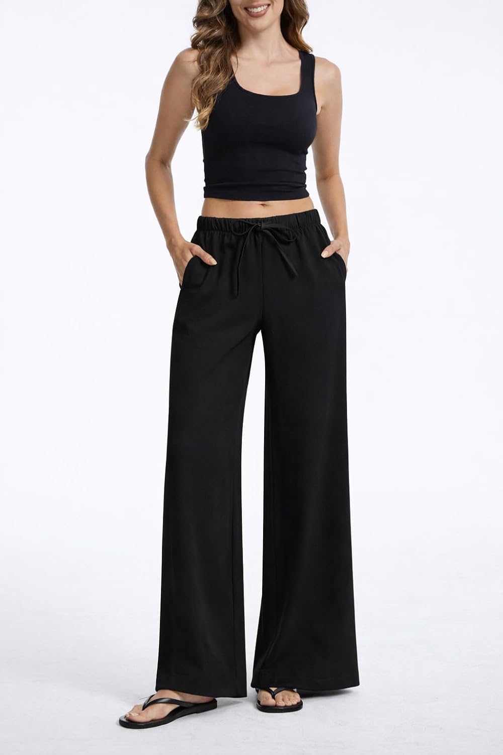 Pantalon large fluide en crêpe pour femmes