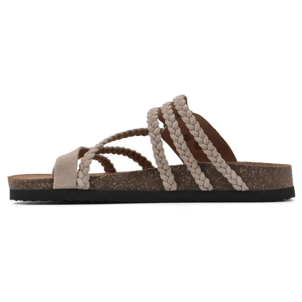 Sandales Plates Tressées à Boucle Ajustable pour Femme