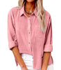 Chemise en Coton et Lin à Manches Longues et Poches pour Femmes