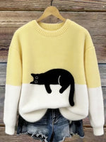 Pull décontracté avec motif chat pour femmes
