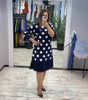 Robe Plissée Pois Pink Navy Coupe Ajustée