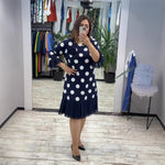 Robe Plissée Pois Pink Navy Coupe Ajustée