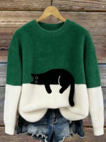 Pull décontracté avec motif chat pour femmes