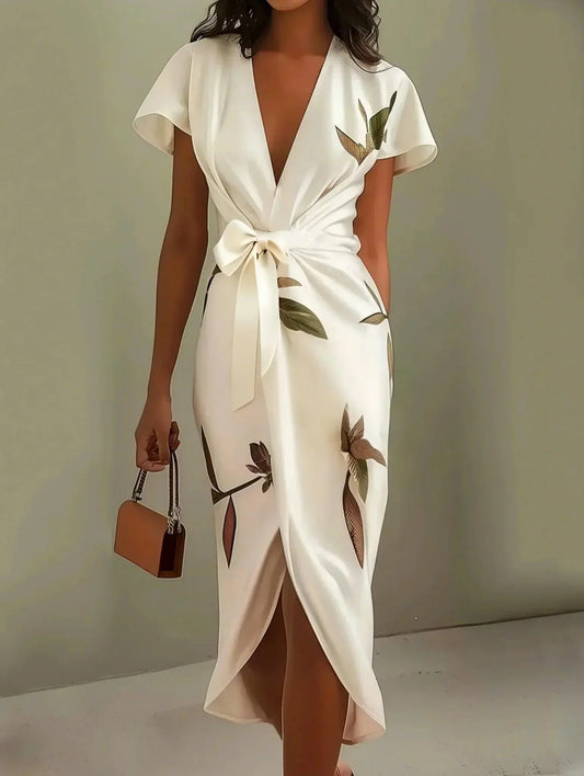 Robe portefeuille satin imprimée pour femmes