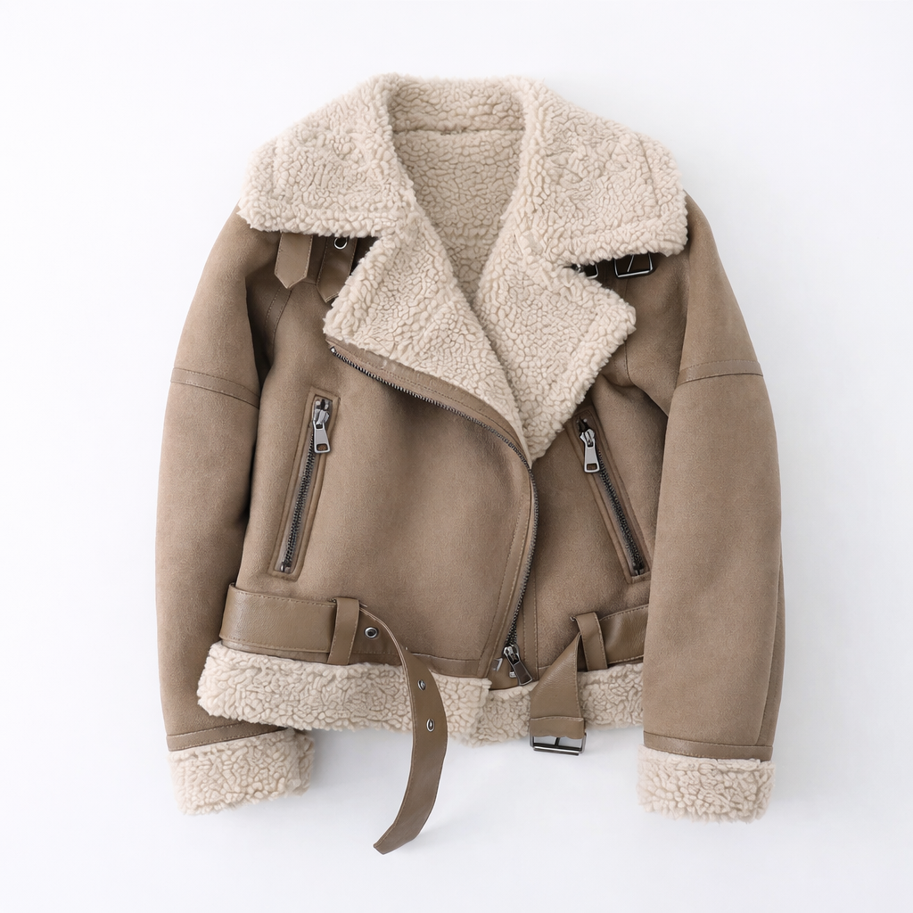 Veste Aviateur en Daim Coupe Ample avec Ceinture pour Femme