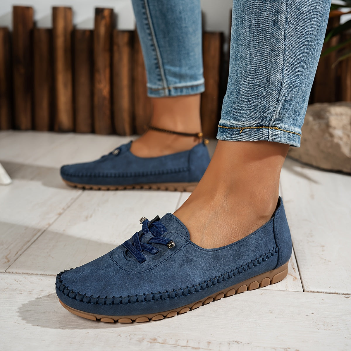 Mocassin Confort à Lacets Décoratifs en Similicuir pour Femme