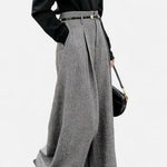 Pantalon Large Taille Haute en Tweed pour Femmes