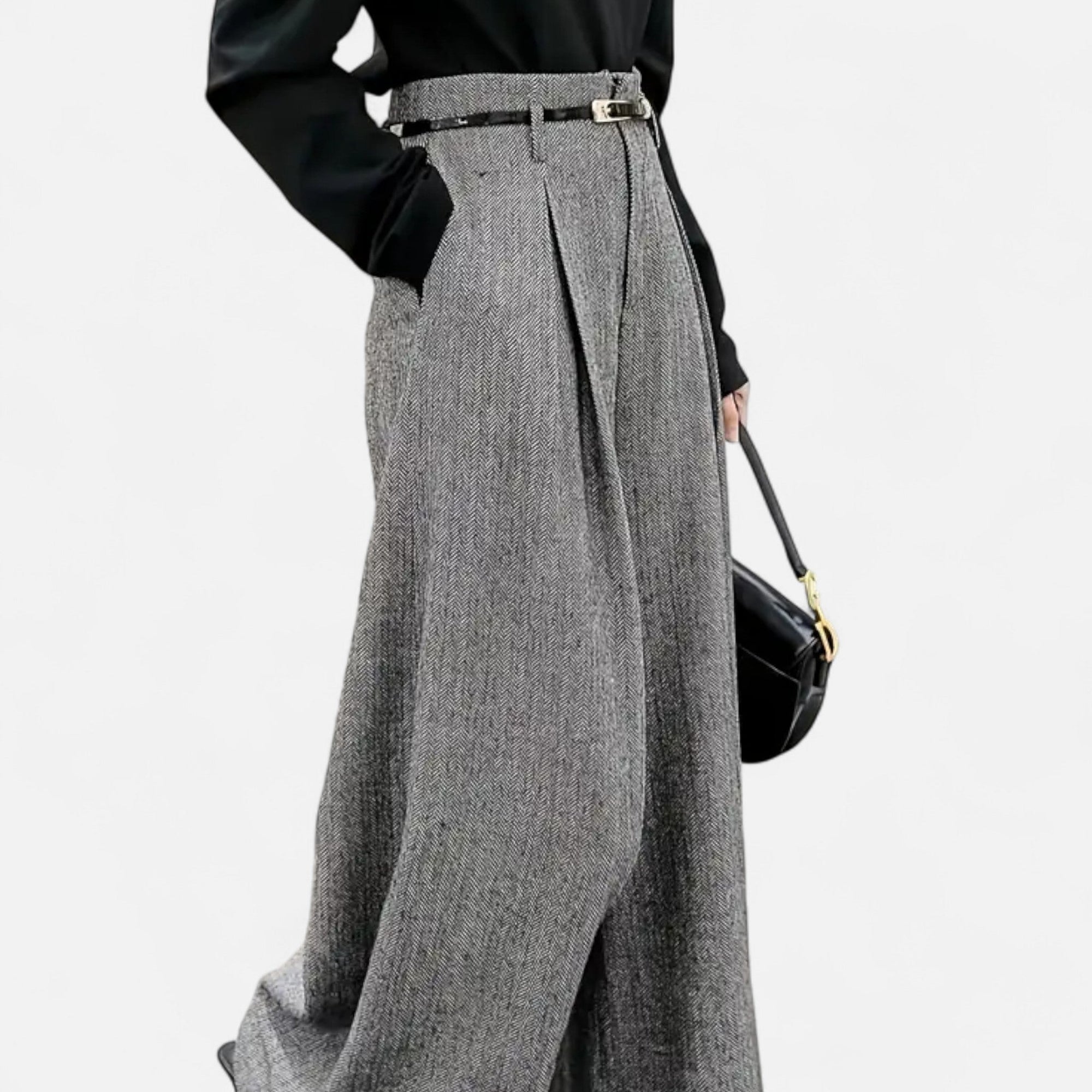 Pantalon Large Taille Haute en Tweed pour Femmes