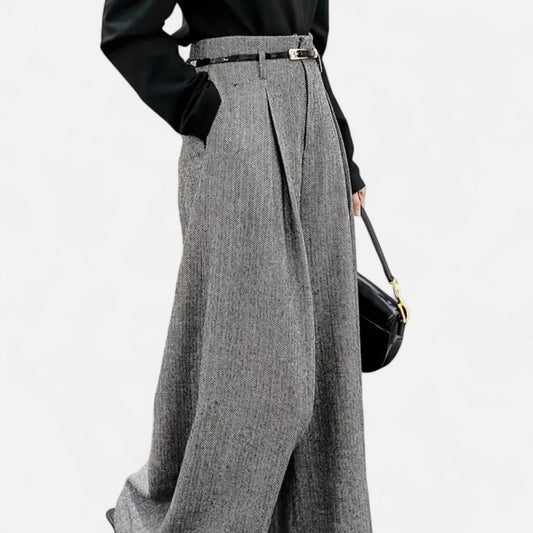 Pantalon Large Taille Haute en Tweed pour Femmes