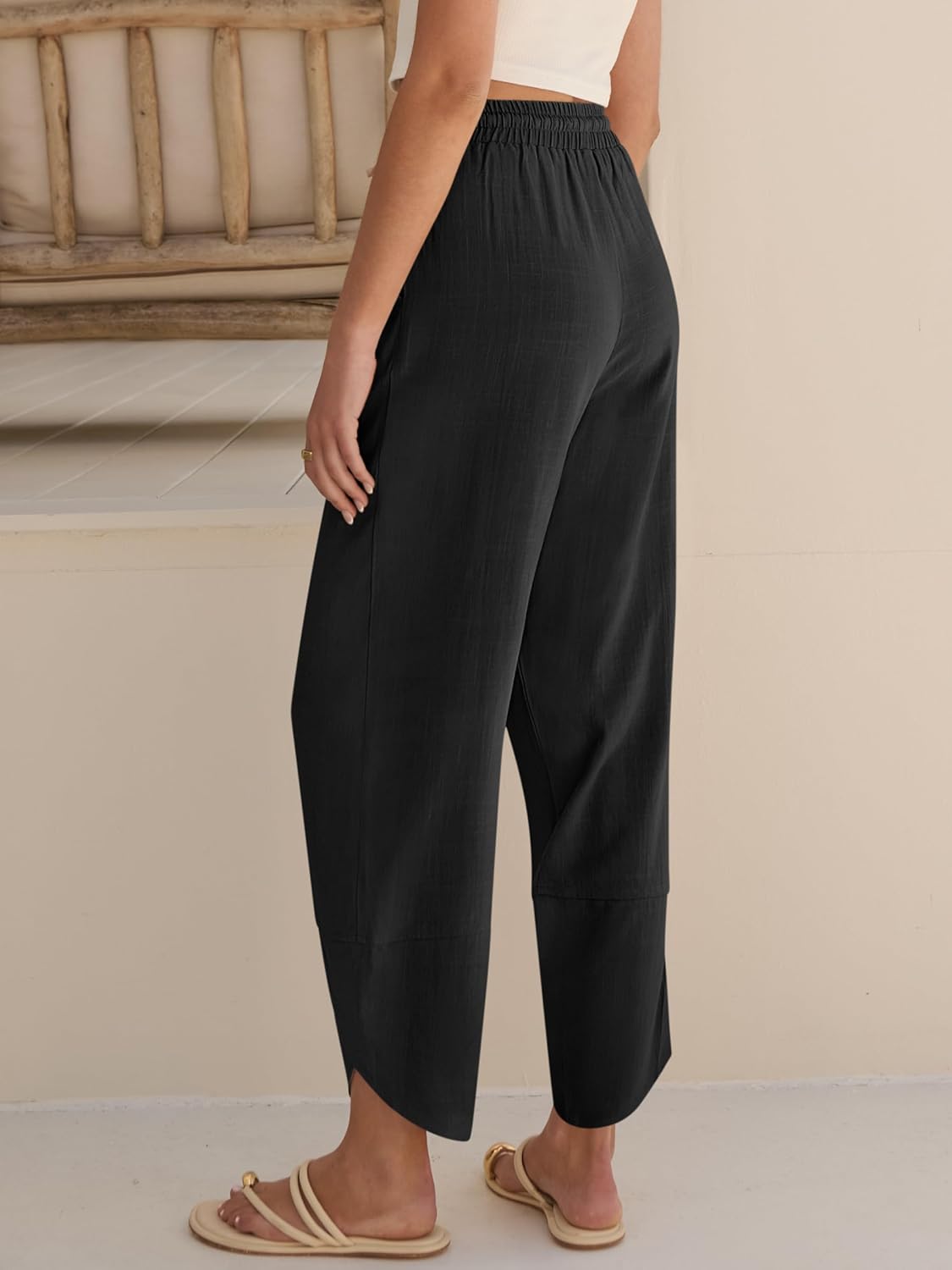 Pantalon Fluide Taille Haute à Taille Élastique pour Femme