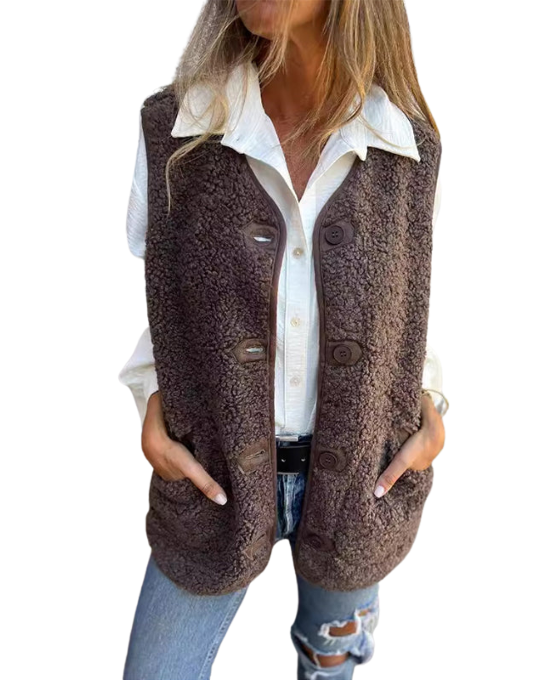 Gilet Sans Manches en Polaire Sherpa pour Femme