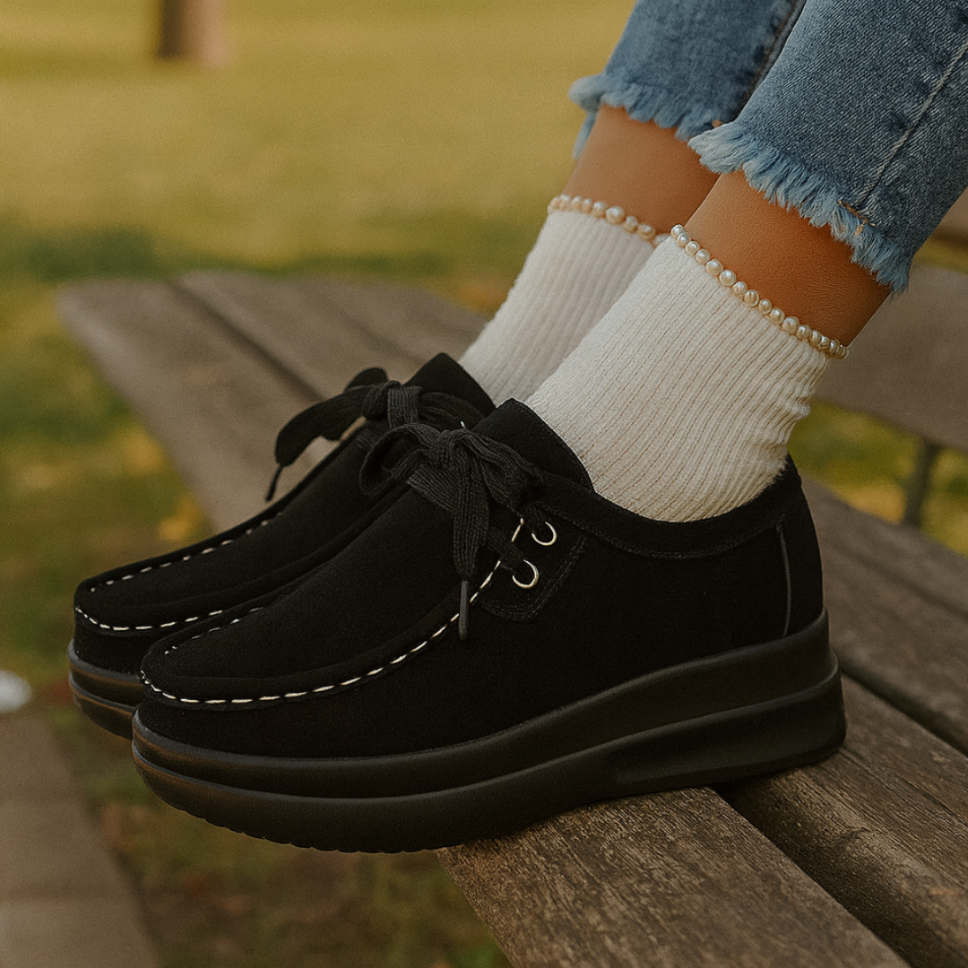 Mocassin Confort à Lacets et Semelle Plateforme en Suédine pour Femme