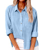 Chemise en Coton et Lin à Manches Longues et Poches pour Femmes