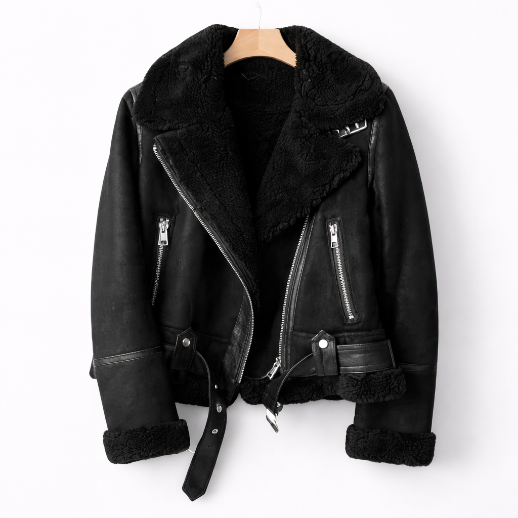 Veste Aviateur en Daim Coupe Ample avec Ceinture pour Femme