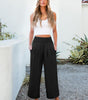 Pantalon Palazzo Fluide et Taille Haute avec Poches pour Femme