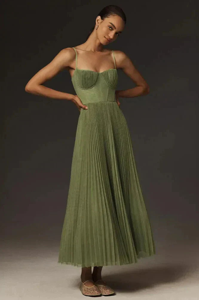 Robe Midi Plissée à Bretelles pour Femme | Idéale pour les Soirées
