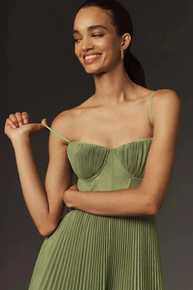 Robe Midi Plissée à Bretelles pour Femme | Idéale pour les Soirées
