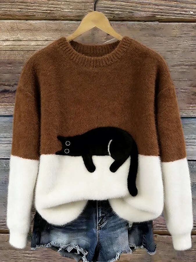 Pull décontracté avec motif chat pour femmes