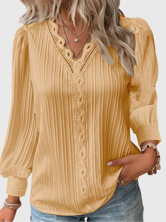 Blouse Pull-over à Col V avec Dentelle pour Femmes