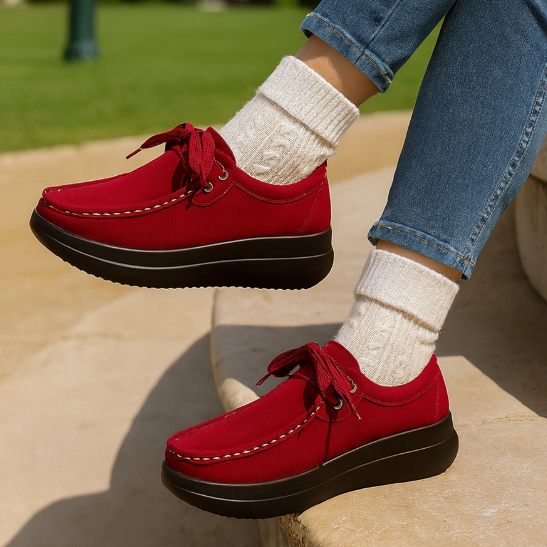 Mocassin Confort à Lacets et Semelle Plateforme en Suédine pour Femme