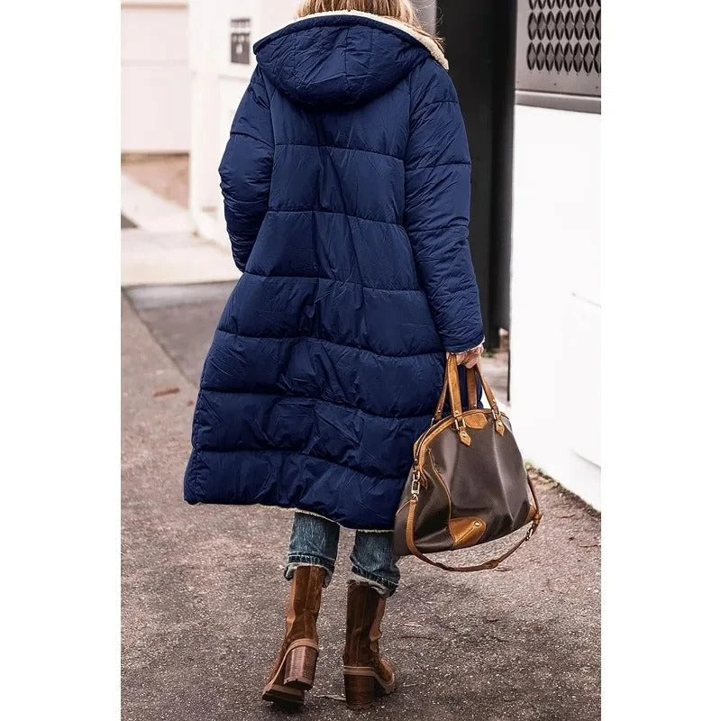 Doudoune Longue à Capuche et Doublure Sherpa pour Femme