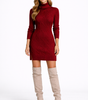 Robe Pull Courte Cintrée à Manches Longues et Col Roulé pour Femme