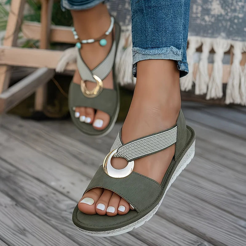 Sandales Ouvertes avec Boucle Métallique pour Femme | Idéale pour l'Été