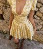 Robe Courte à Fleurs avec Col V pour Femmes