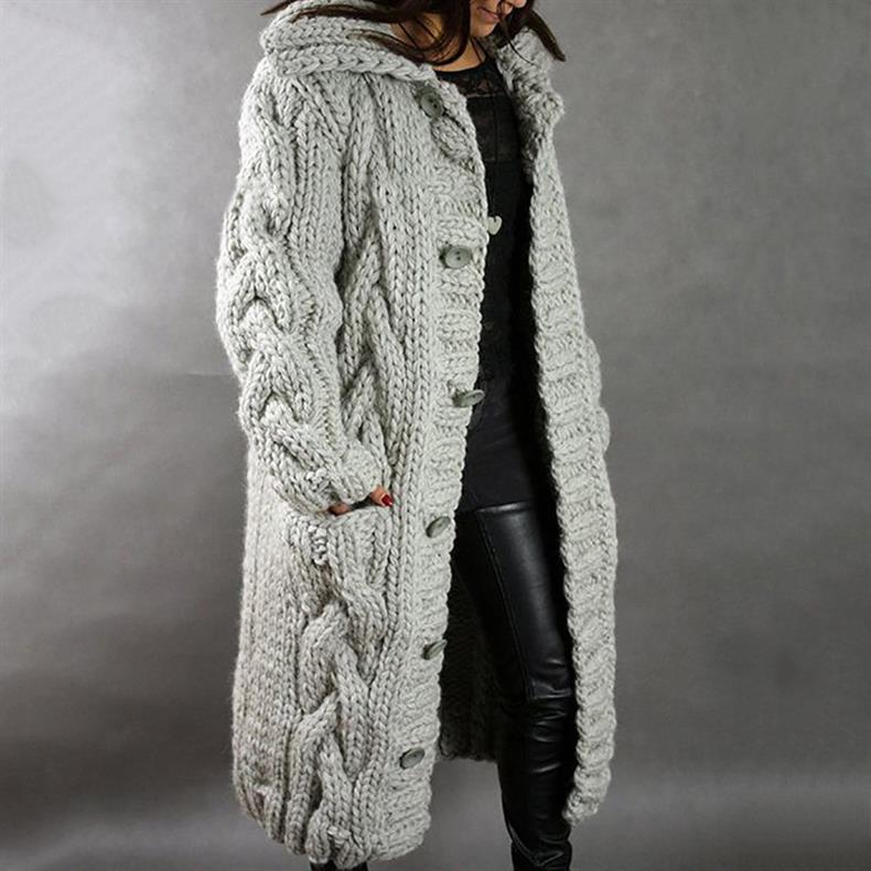 Gilet Long à Capuche en Grosse Maille pour Femme