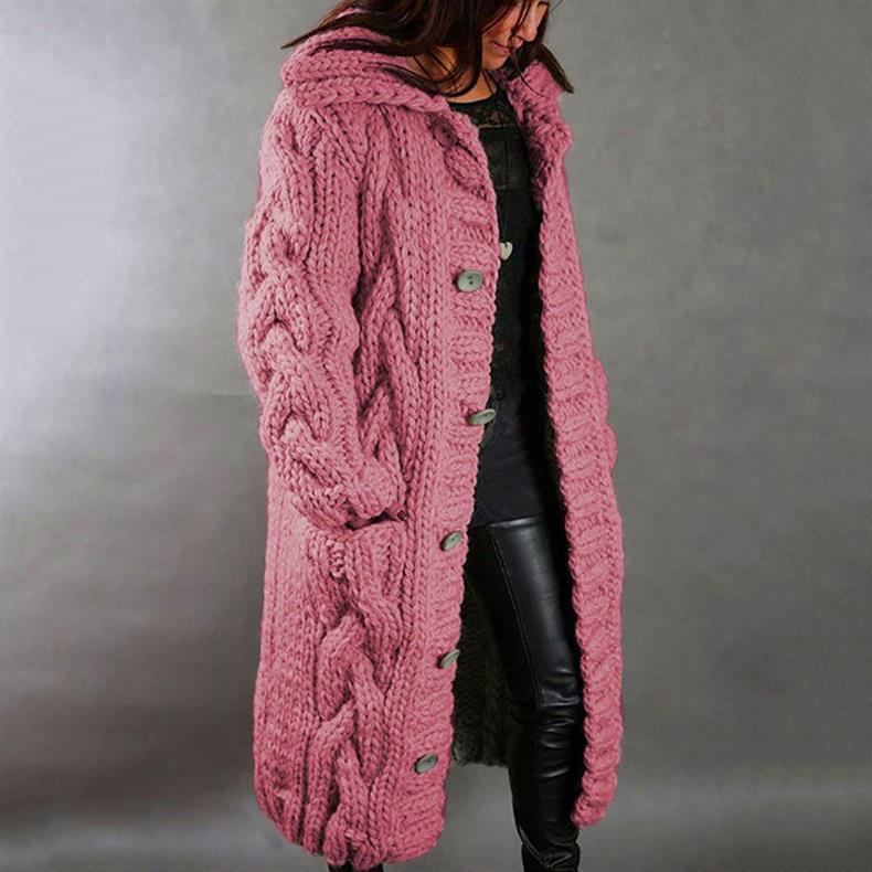 Gilet Long à Capuche en Grosse Maille pour Femme