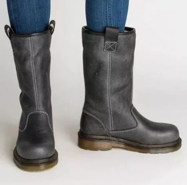 Bottine Mi-Mollet en Simili Cuir pour Femme