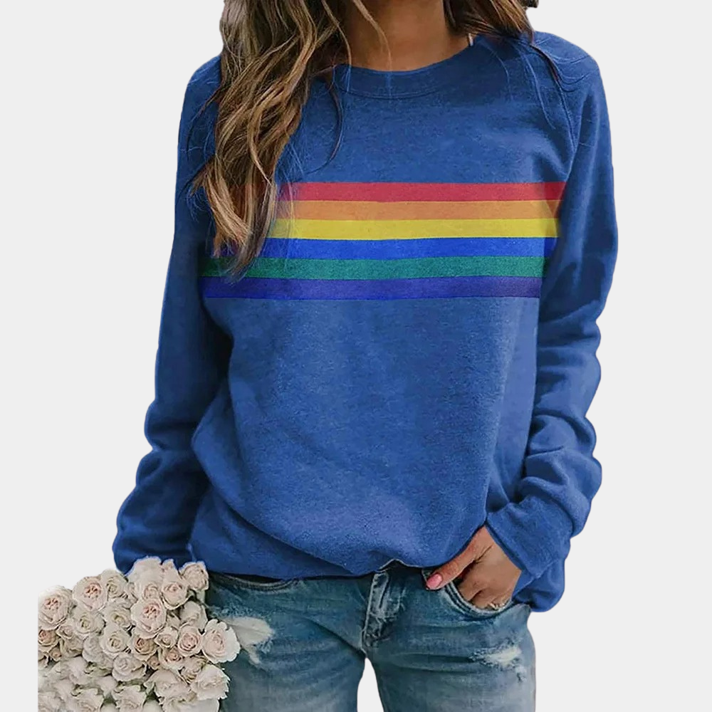 Sweat-shirt à rayures colorées à manches longues pour femmes