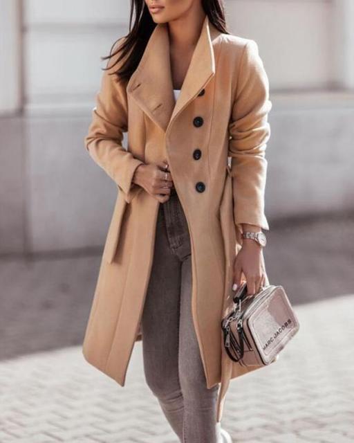 Manteau long femme avec ceinture