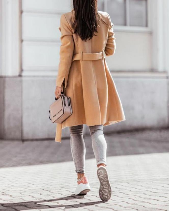 Manteau long femme avec ceinture