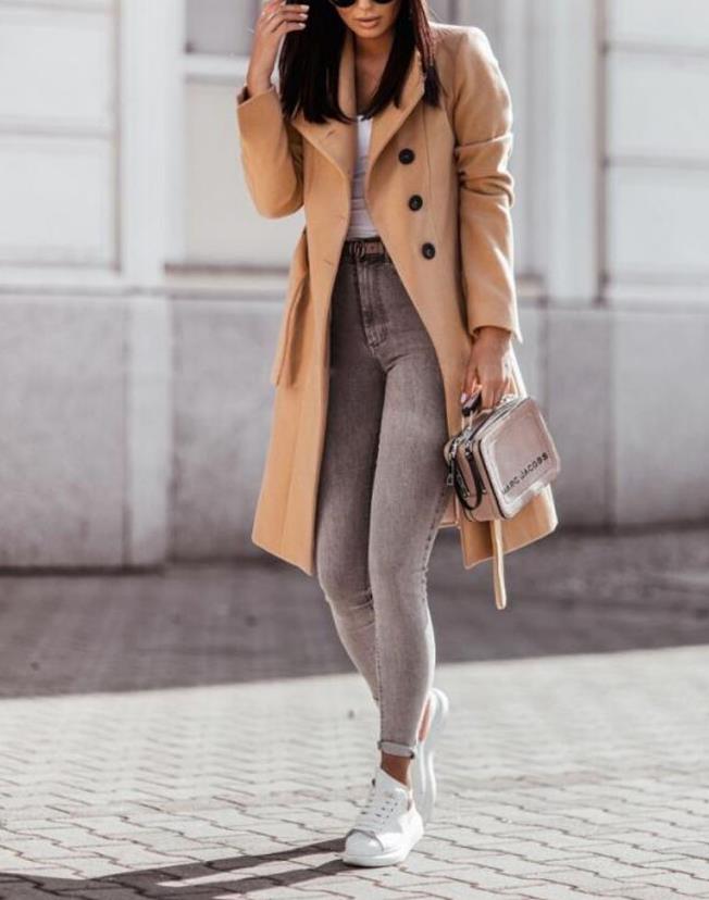 Manteau long femme avec ceinture