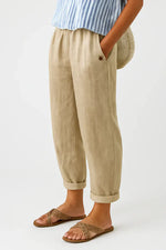 Pantalon à Jambe Large Taille Élastique en Lin pour Femme
