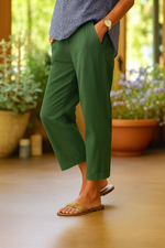 Pantalon droit en coton et lin pour femmes
